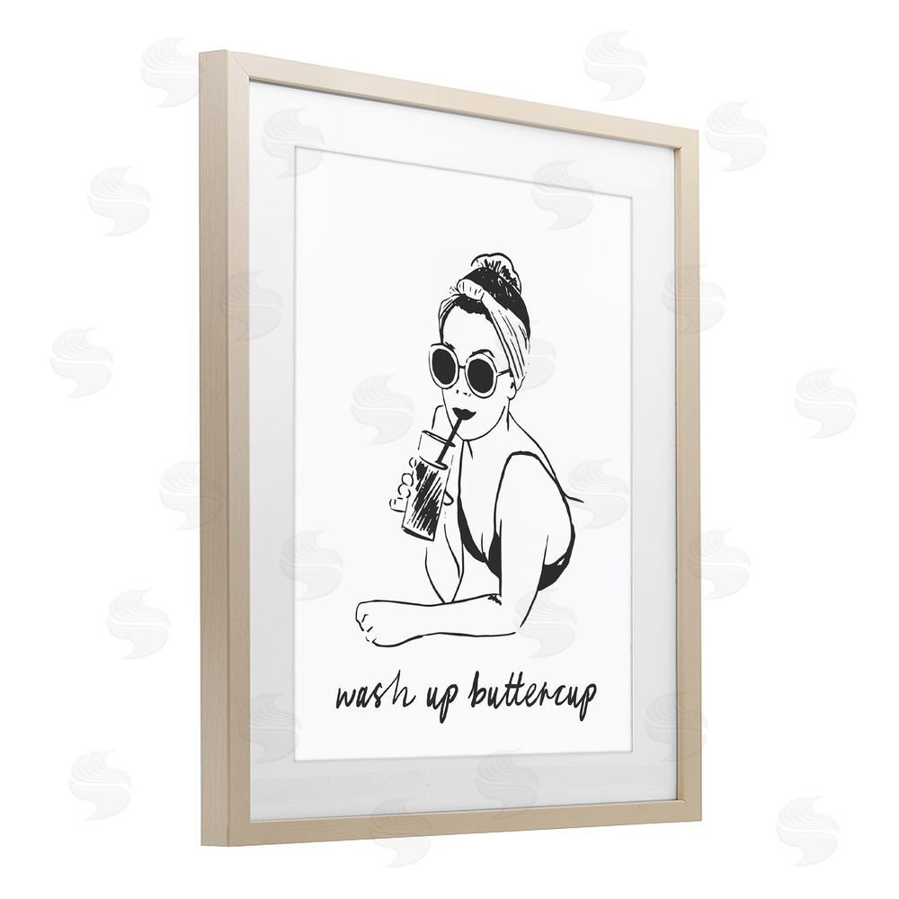 Lettered and Lined Wash Up Buttercup Retro Brown Framed Print Under Glass Wall Art