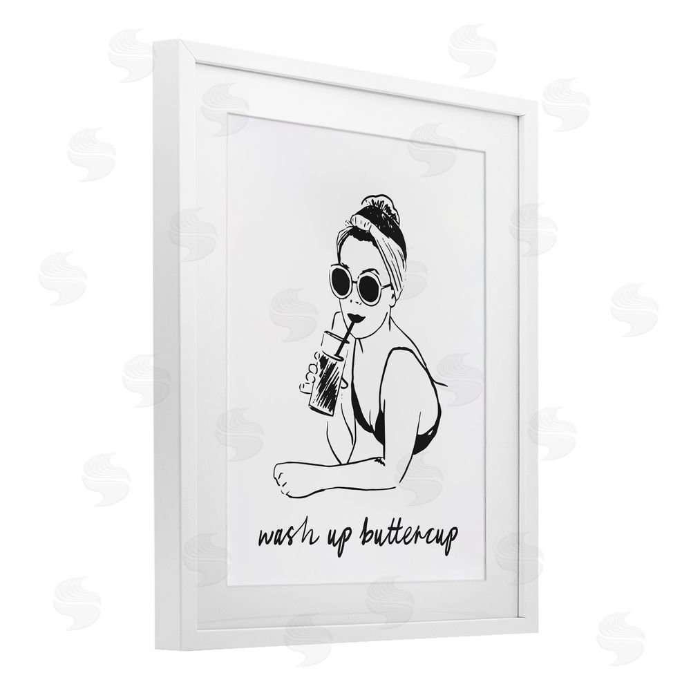 Lettered and Lined Wash Up Buttercup Retro White Framed Print Under Glass Wall Art