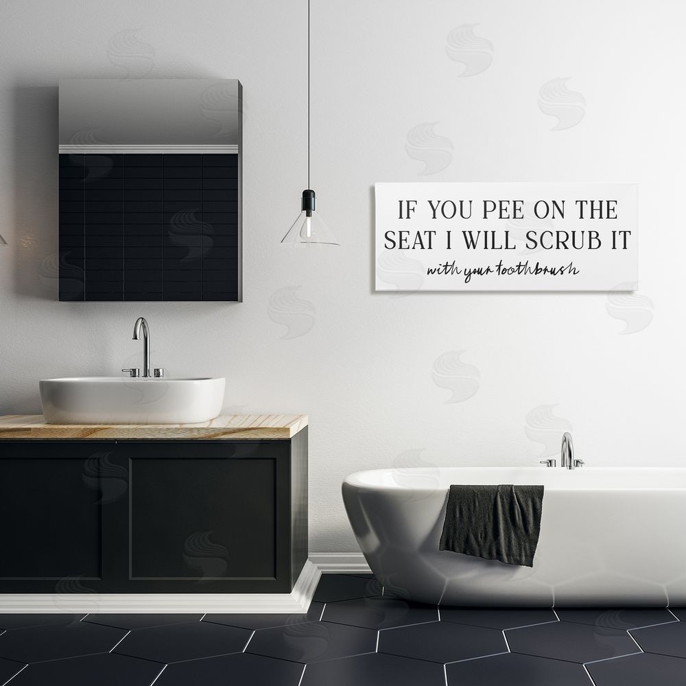 Lettered and Lined Pee On The Seat Humor Stretched Canvas Wall Art Print in Room