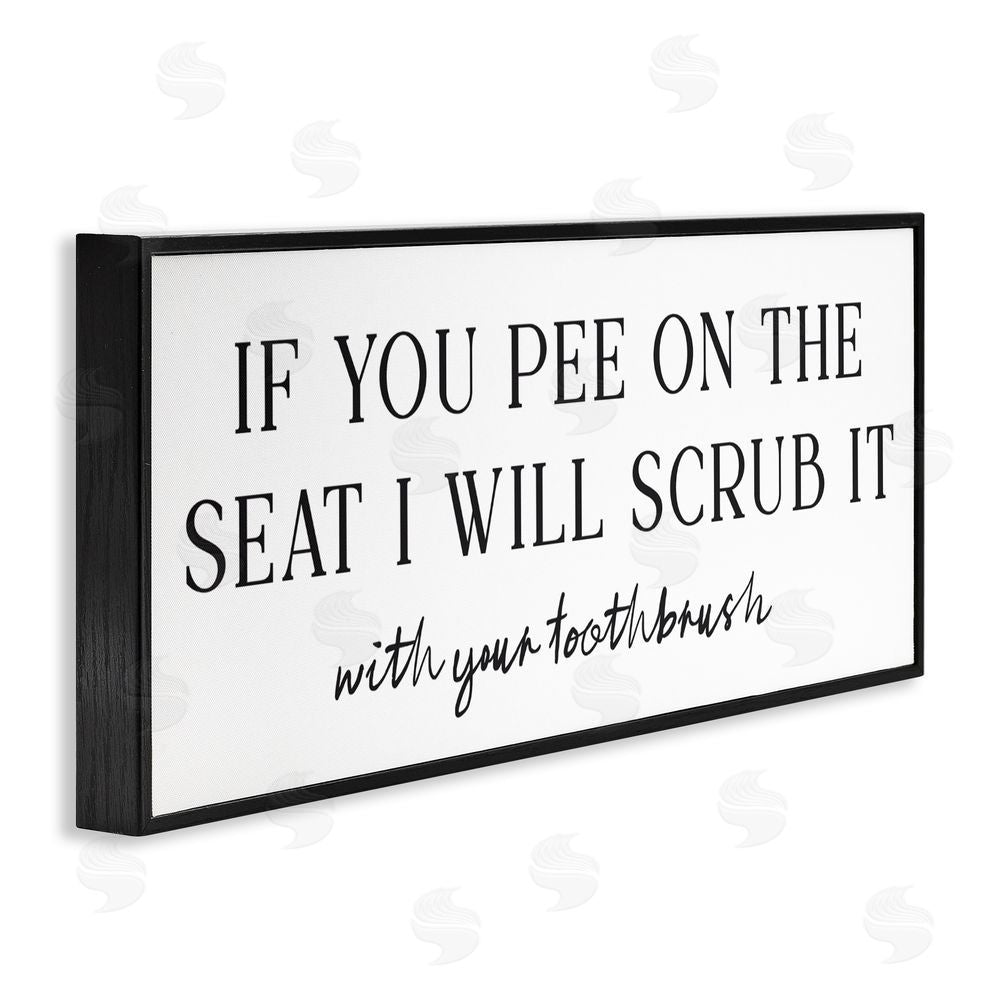 Lettered and Lined Pee On The Seat Humor Black Framed Giclee Wall Art Print