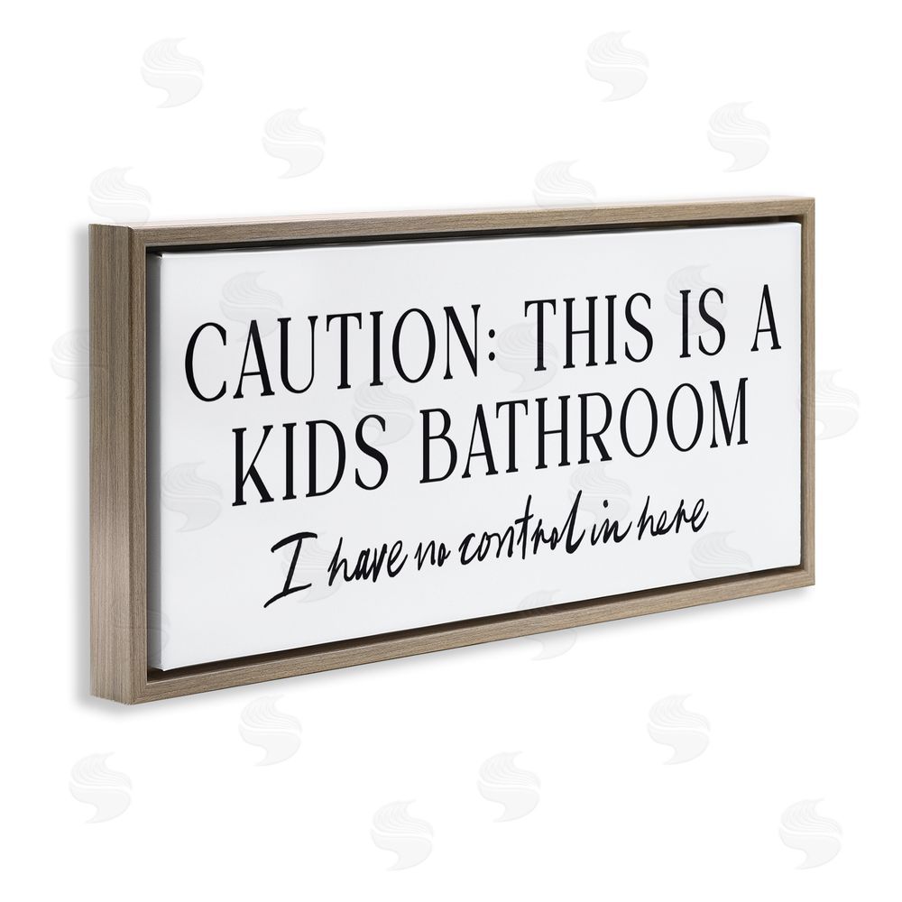 Lettered and Lined No Control Kid's Bathroom Brown Floating Frame Canvas Wall Art Print