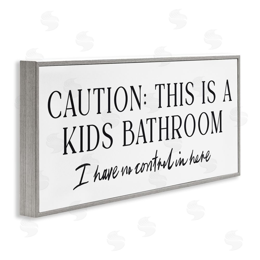 Lettered and Lined No Control Kid's Bathroom Gray Framed Giclee Wall Art Print
