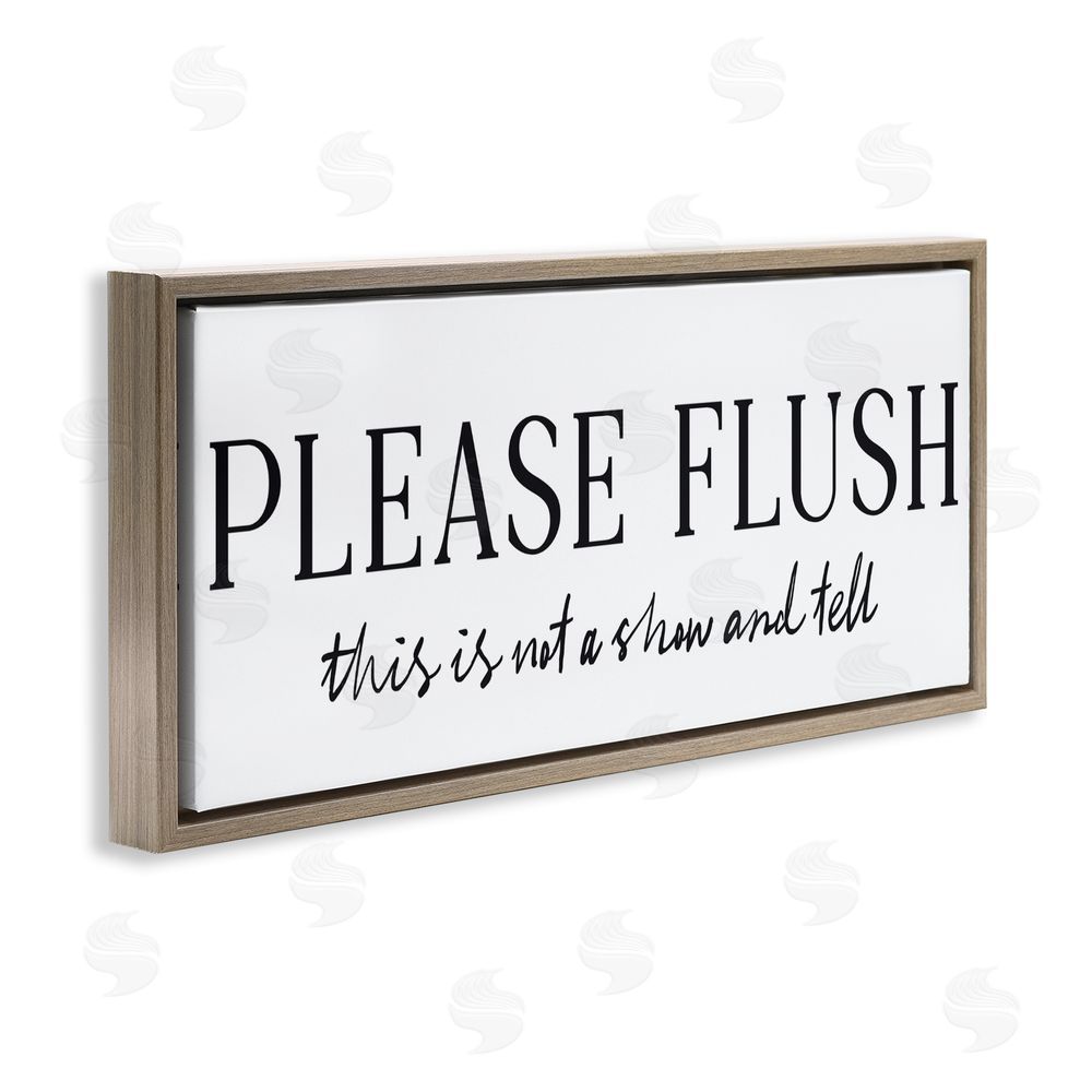 Lettered and Lined Not Show & Tell Bathroom Brown Floating Frame Canvas Wall Art Print
