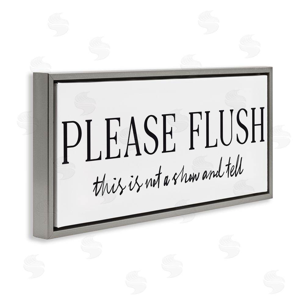 Lettered and Lined Not Show & Tell Bathroom Gray Floating Frame Canvas Wall Art Print