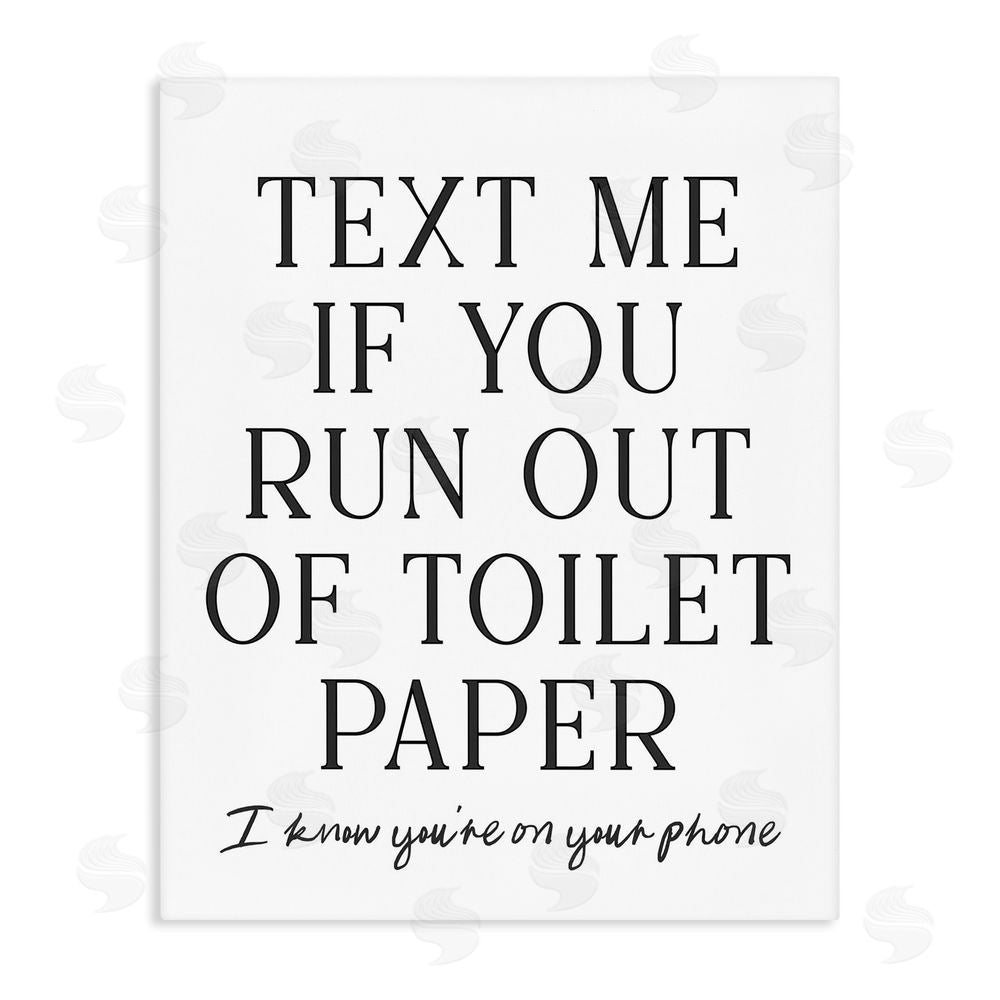 Lettered and Lined Funny Bathroom Texting Stretched Canvas Wall Art