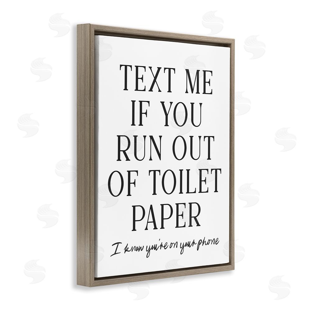 Lettered and Lined Funny Bathroom Texting Brown Floating Frame Canvas Wall Art