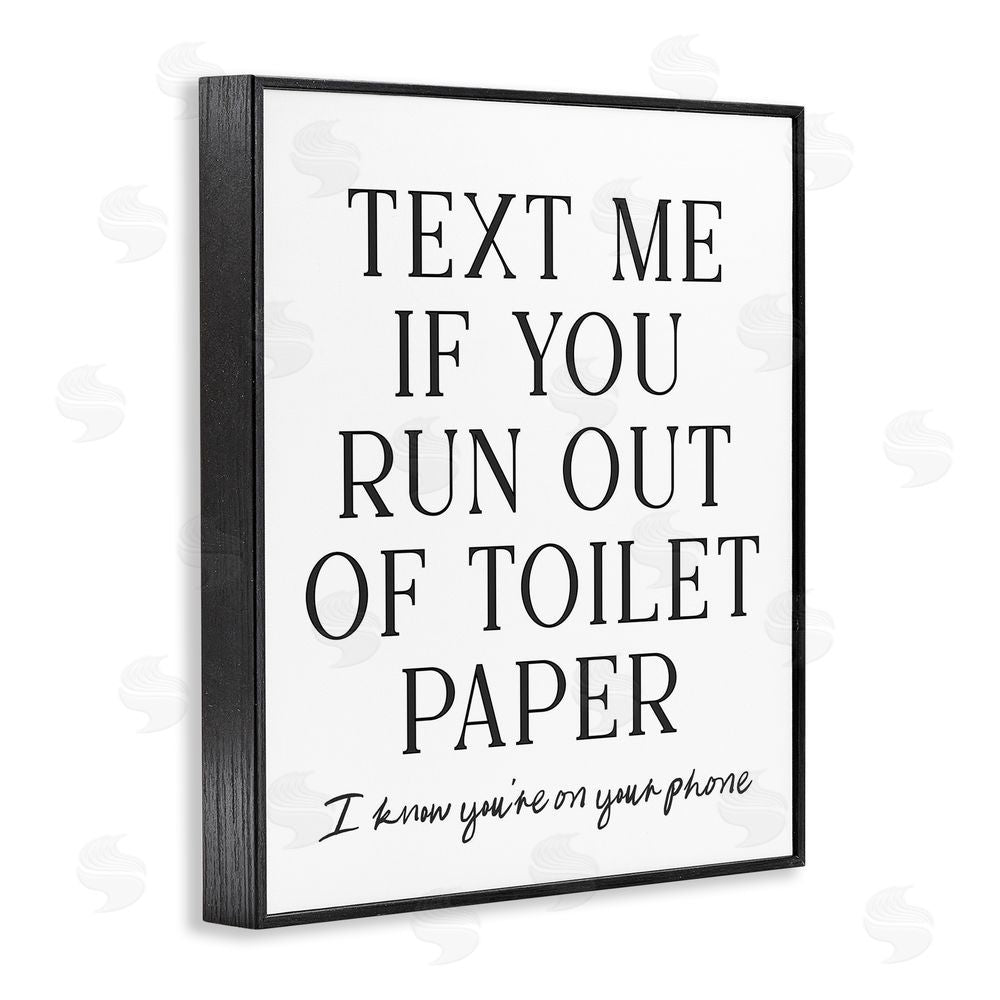 Lettered and Lined Funny Bathroom Texting Blacked Framed Giclee Wall Art Print