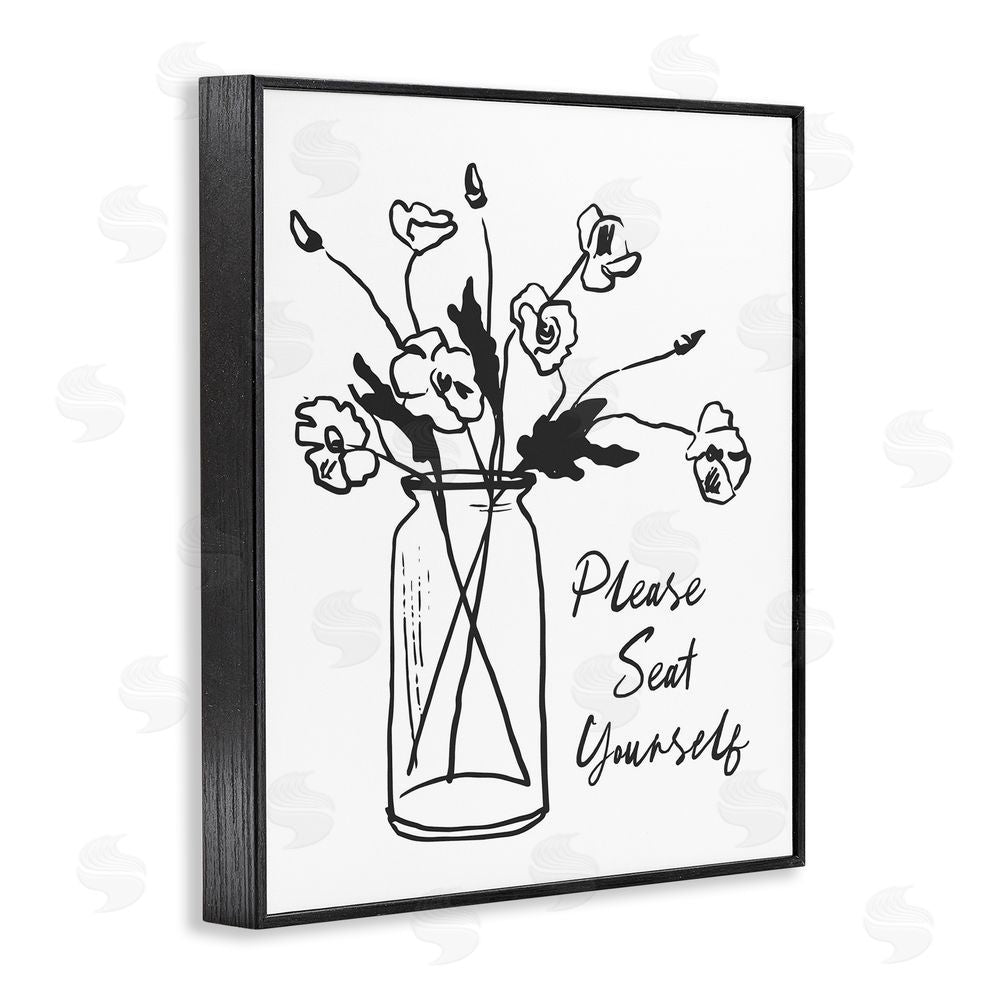 Lettered and Lined Seat Yourself Bathroom Flowers Black Framed Giclee Wall Art Print