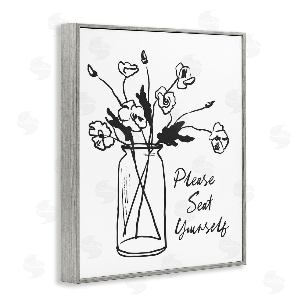 Lettered and Lined Seat Yourself Bathroom Flowers Gray Framed Giclee Wall Art Print