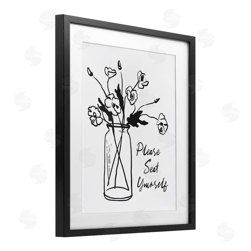 Lettered and Lined Seat Yourself Bathroom Flowers Black Framed Print Under Glass Wall Art