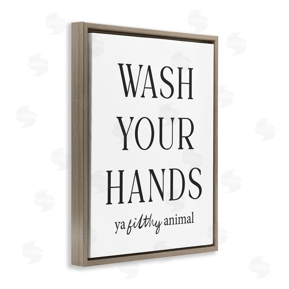 Lettered and Lined Wash Your Hands Funny Reminder Brown Floating Frame Canvas Wall Art Print