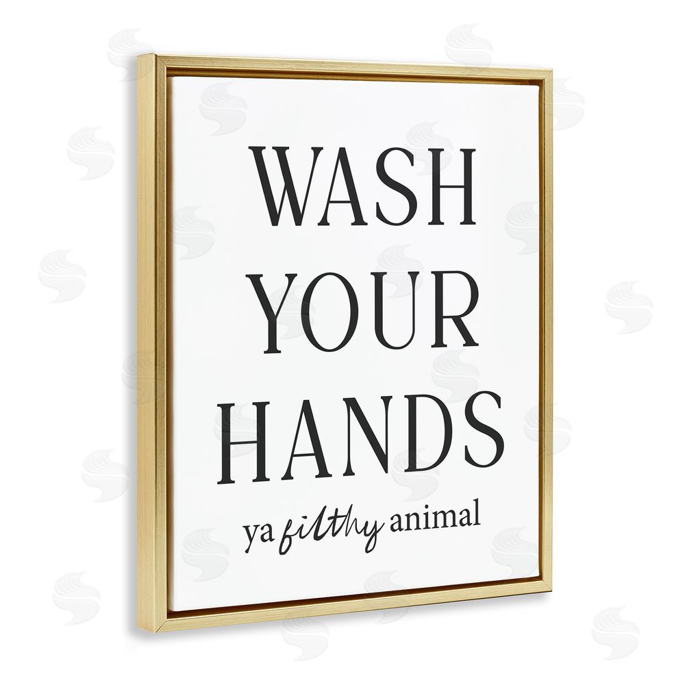 Lettered and Lined Wash Your Hands Funny Reminder Gold Floating Frame Canvas Wall Art Print