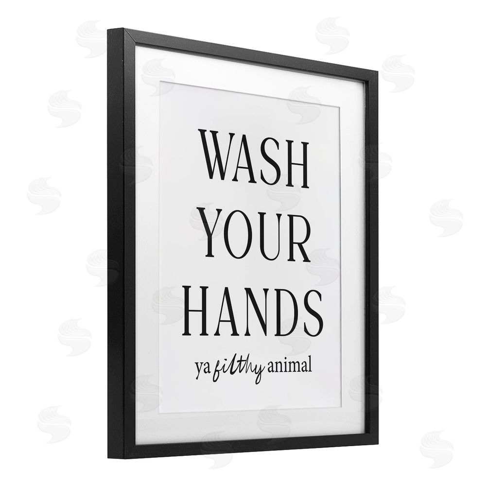 Lettered and Lined Wash Your Hands Funny Reminder Black Framed Print Under Glass Wall Art