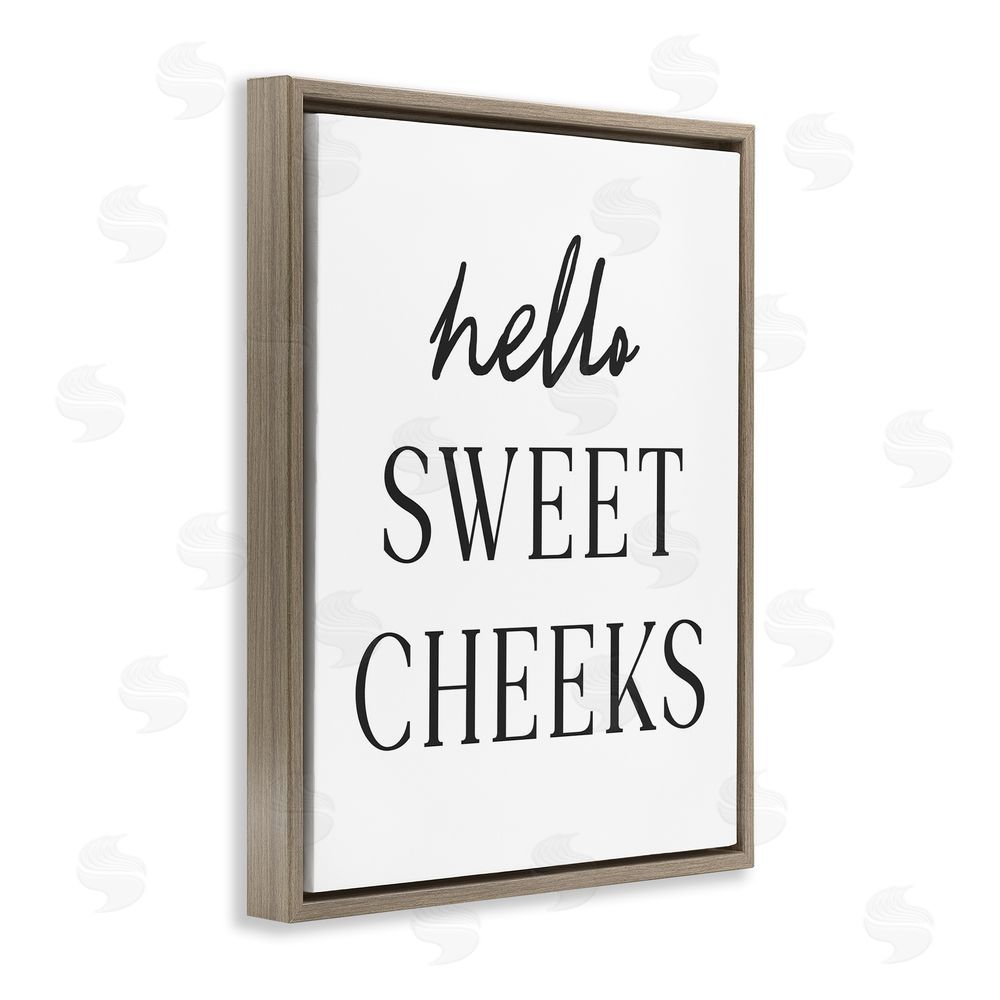 Lettered and Lined Sweet Cheeks Bathroom Humor Brown Floating Frame Canvas Wall Art Print