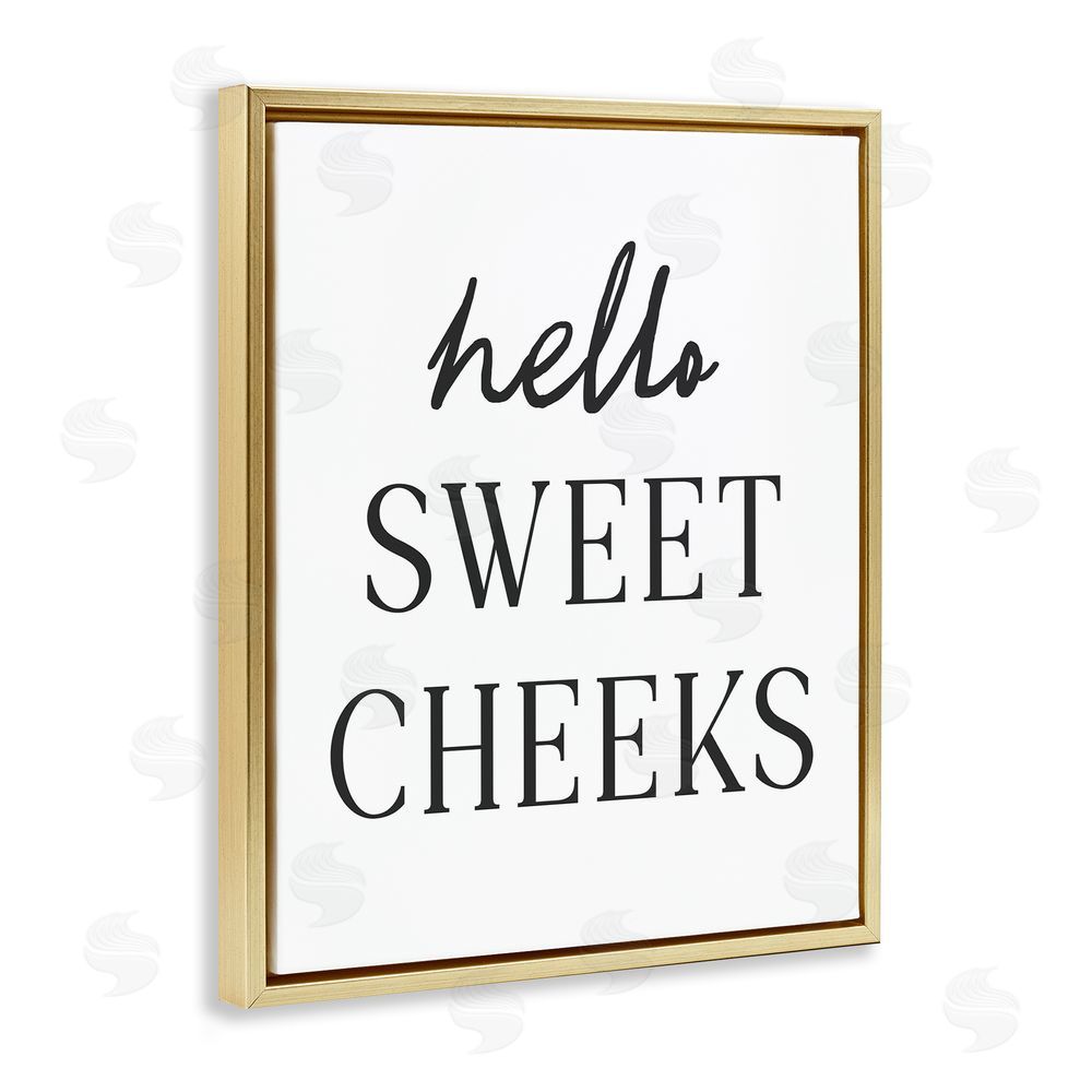 Lettered and Lined Sweet Cheeks Bathroom Humor Gold Floating Frame Canvas Wall Art Print