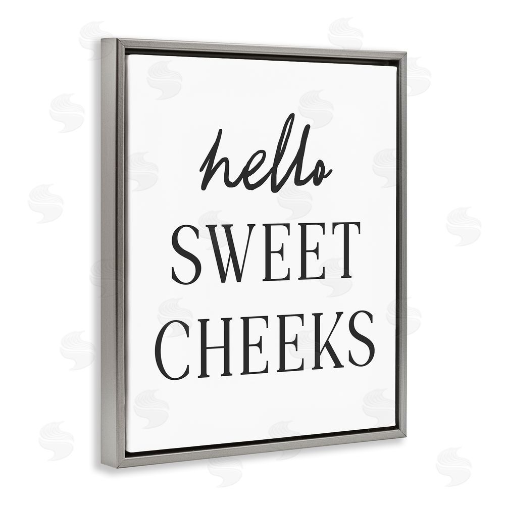 Lettered and Lined Sweet Cheeks Bathroom Humor Gray Floating Frame Canvas Wall Art Print