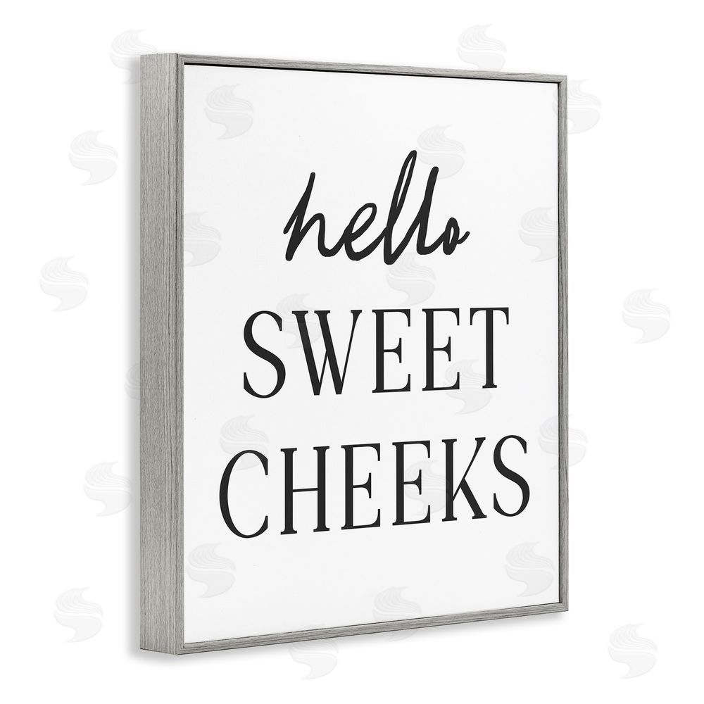 Lettered and Lined Sweet Cheeks Bathroom Humor Gray Framed Giclee Wall Art Print