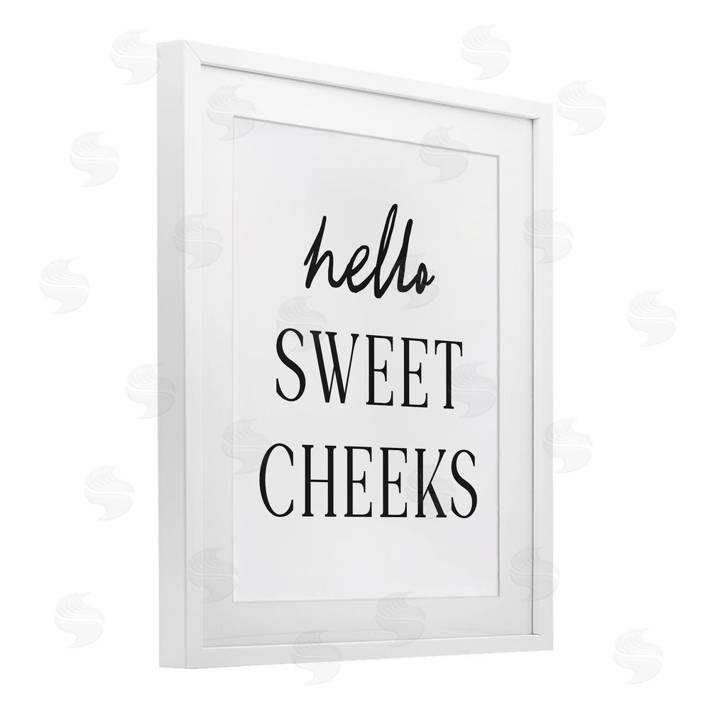 Lettered and Lined Sweet Cheeks Bathroom Humor White Framed Print Under Glass Wall Art