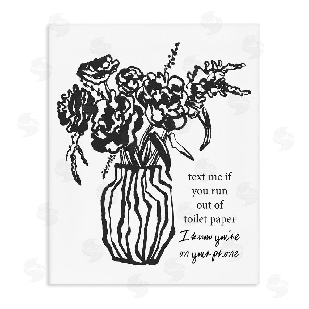 Lettered and Lined Text Me Bathroom Florals Stretched Canvas Wall Art Print