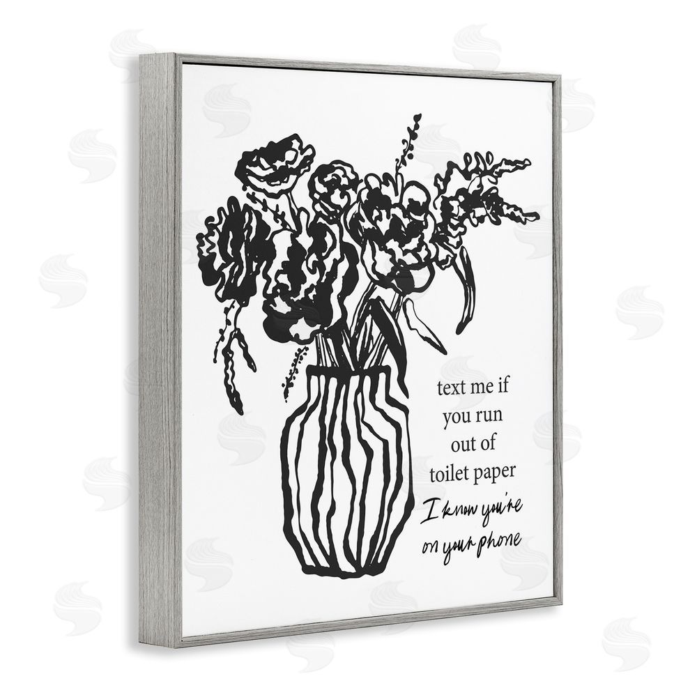 Lettered and Lined Text Me Bathroom Florals Gray Framed Giclee Wall Art Print