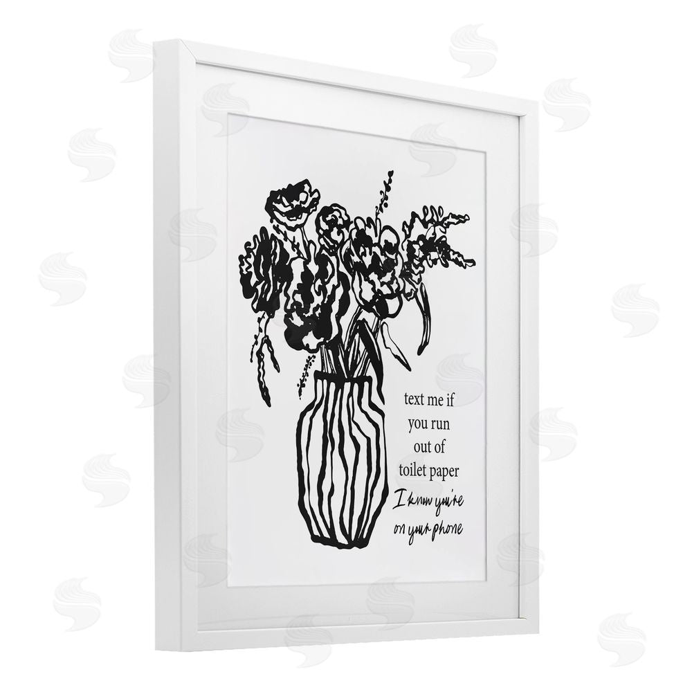Lettered and Lined Text Me Bathroom Florals White Framed Print Under Glass Wall Art