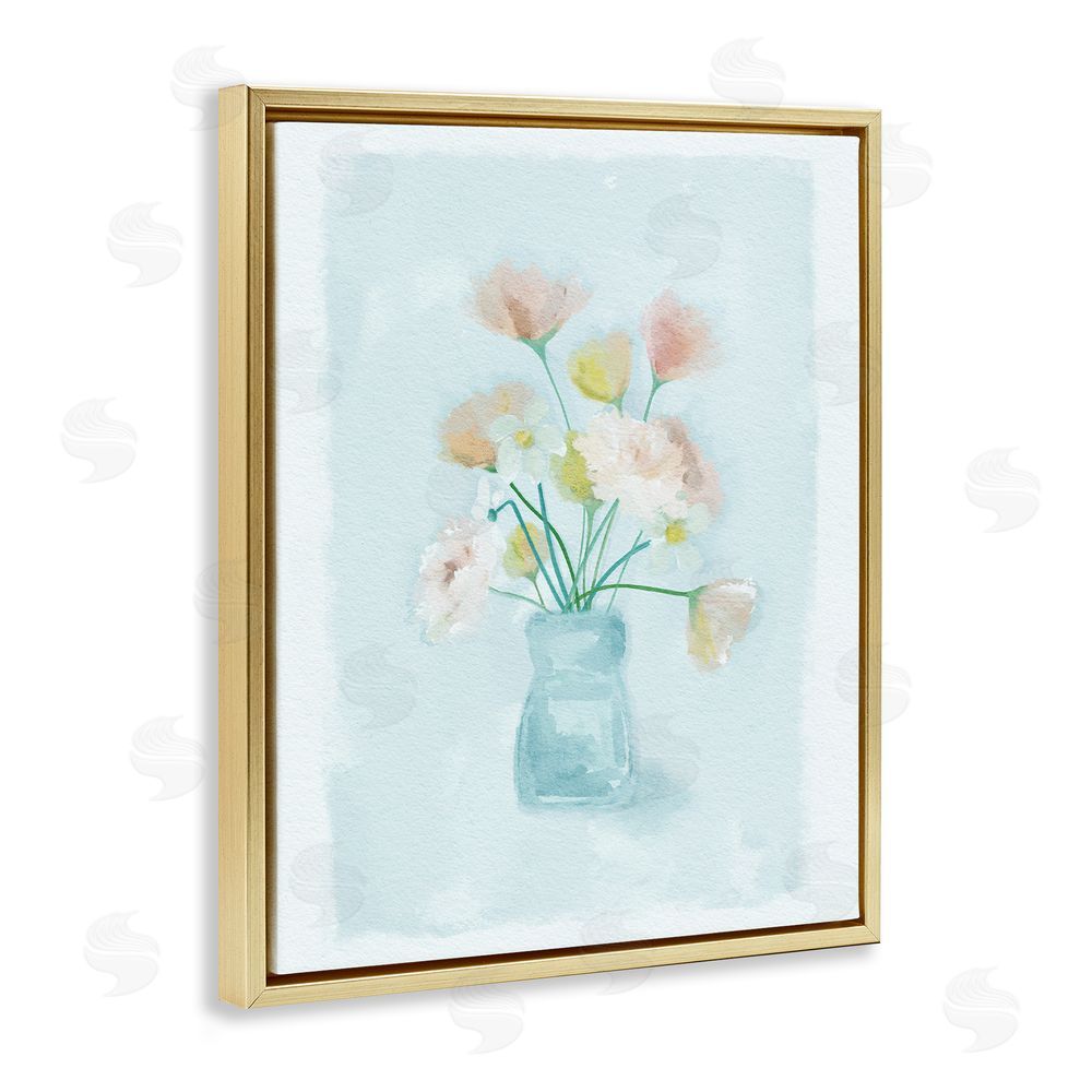 Leah Straatsma Pretty Florals in Vase Gold Floating Frame Canvas Wall Art Print