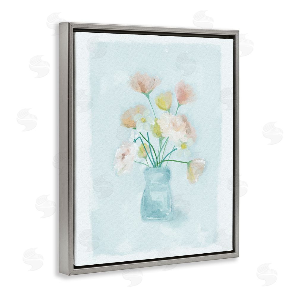 Leah Straatsma Pretty Florals in Vase Gray Floating Frame Canvas Wall Art Print