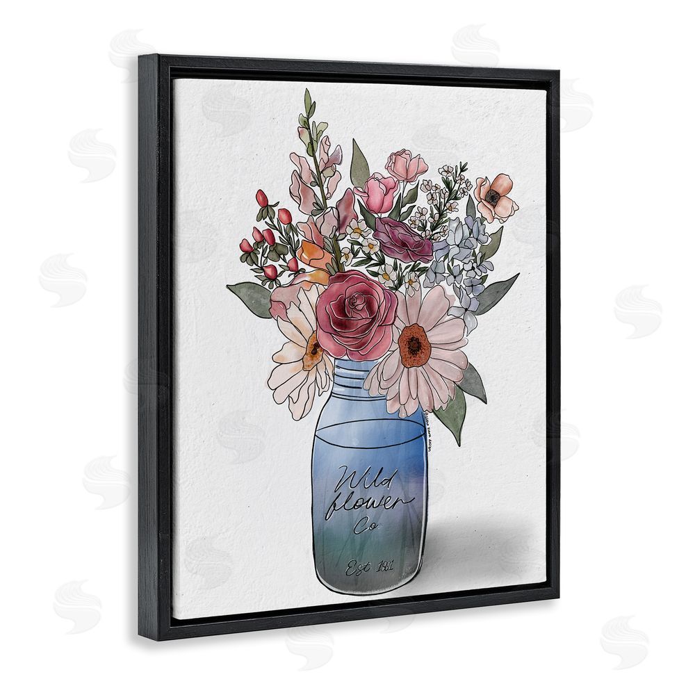 Alisha Kiara Design Farmer's Market Florals Black Floating Frame Canvas Wall Art