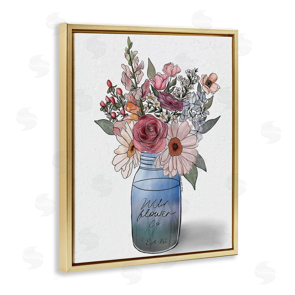 Alisha Kiara Design Farmer's Market Florals Gold Floating Frame Canvas Wall Art