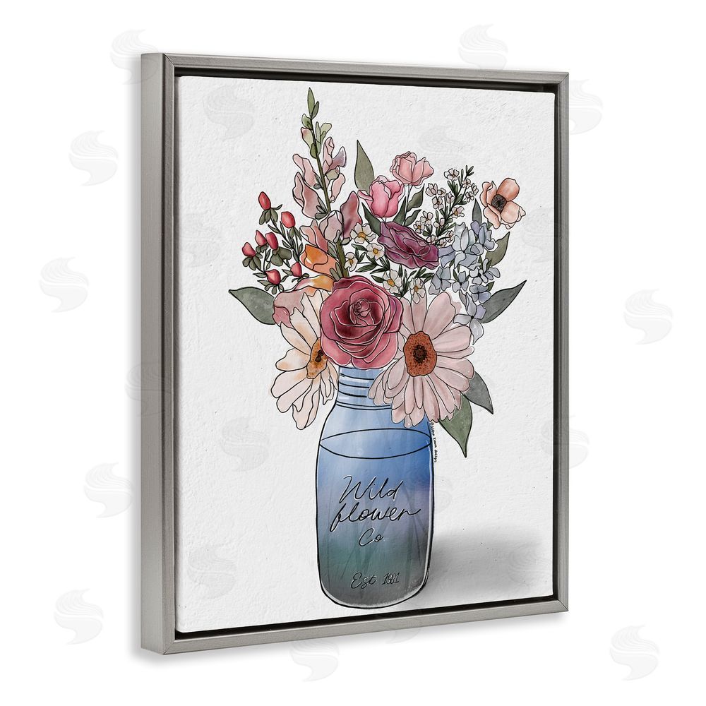 Alisha Kiara Design Farmer's Market Florals Gray Floating Frame Canvas Wall Art