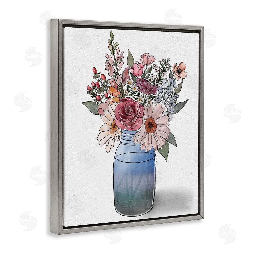 Alisha Kiara Design Farmer's Market Vase Gray Floating Frame Canvas Wall Art