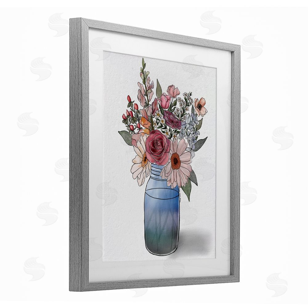 Alisha Kiara Design Farmer's Market Vase Gray Framed Print Under Glass with Mat Wall Art