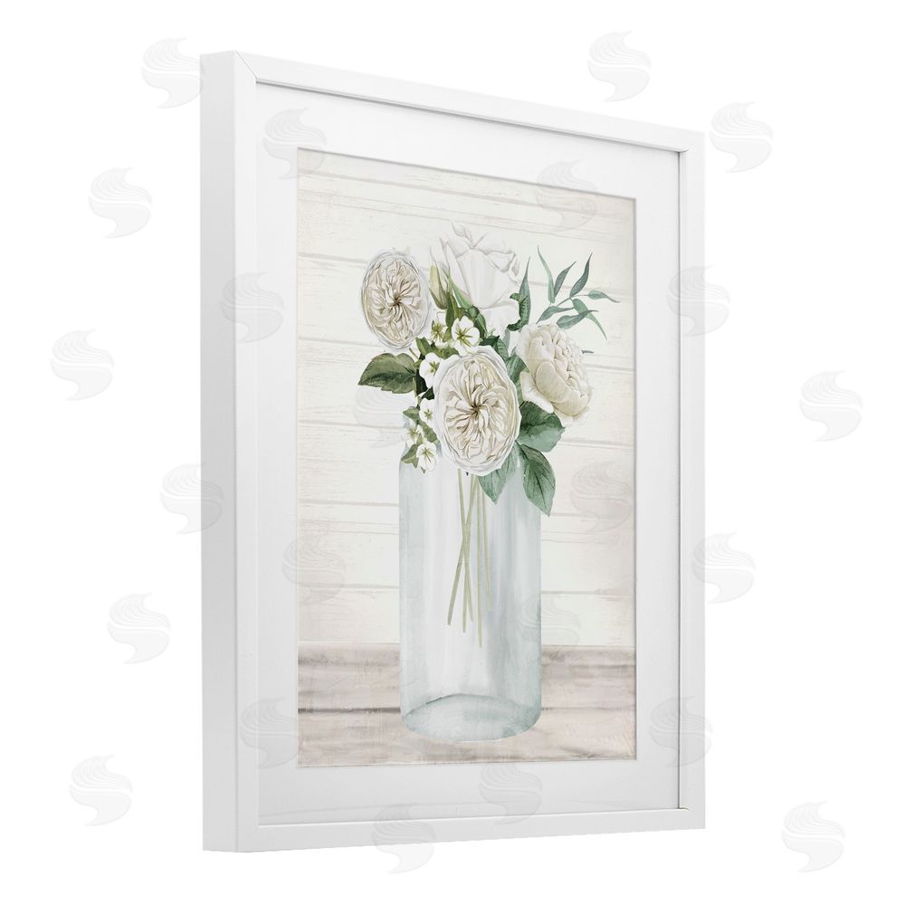 Kim Allen Elegant Patience Bouquet White Framed Print Under Glass with Mat Wall Art