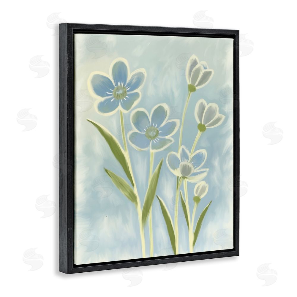 Kim Allen Blue Petals Contour Black Floating Frame Canvas Wall Art Print