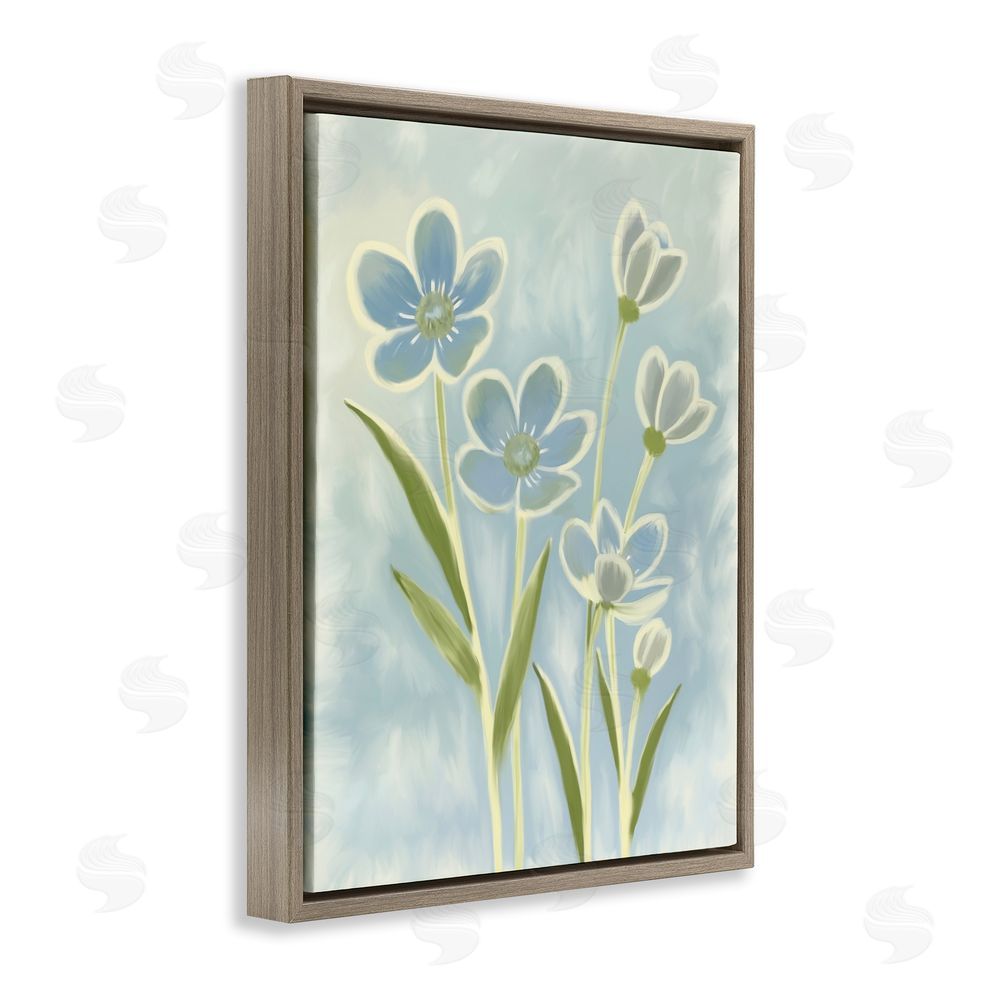 Kim Allen Blue Petals Contour Brown Floating Frame Canvas Wall Art Print