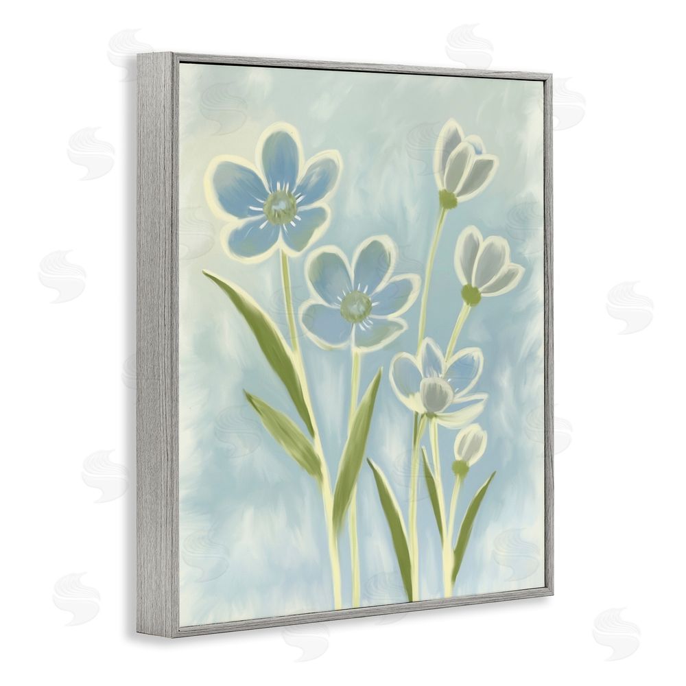 Kim Allen Blue Petals Contour Gray Framed Giclee Wall Art Print