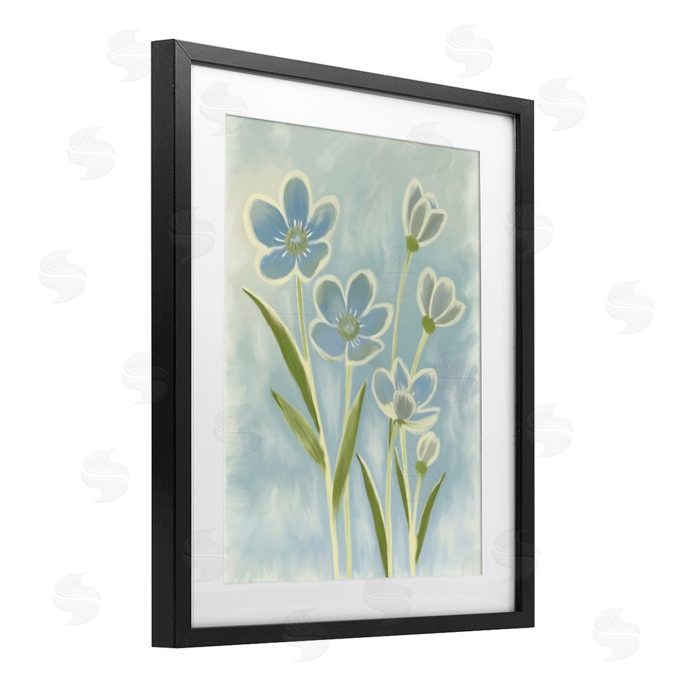 Kim Allen Blue Petals Contour Black Framed Print Under Glass Wall Art