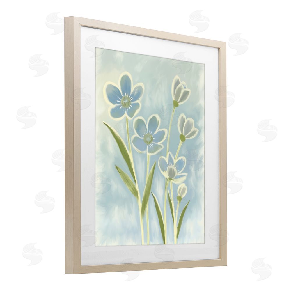 Kim Allen Blue Petals Contour Birch Framed Print Under Glass Wall Art