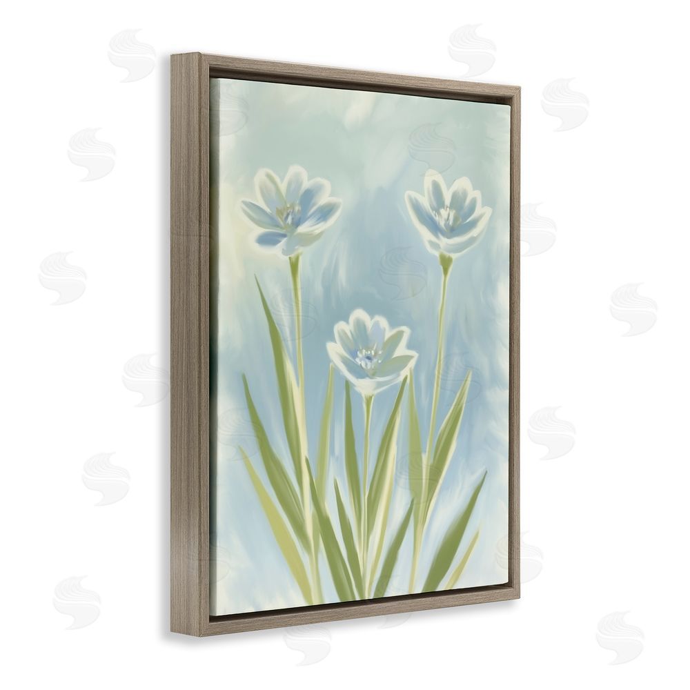 Kim Allen Three Blue Petals Brown Floating Frame Canvas Wall Art Print