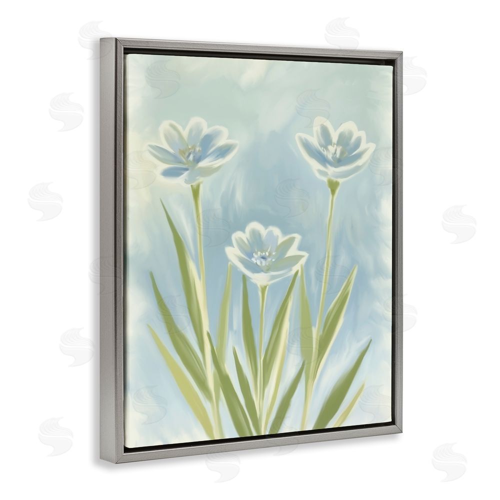 Kim Allen Three Blue Petals Gray Floating Frame Canvas Wall Art Print