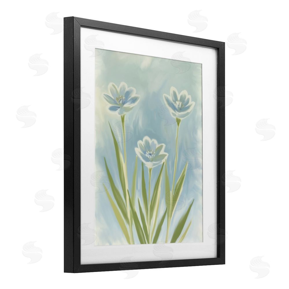 Kim Allen Three Blue Petals Black Framed Print Under Glass Wall Art