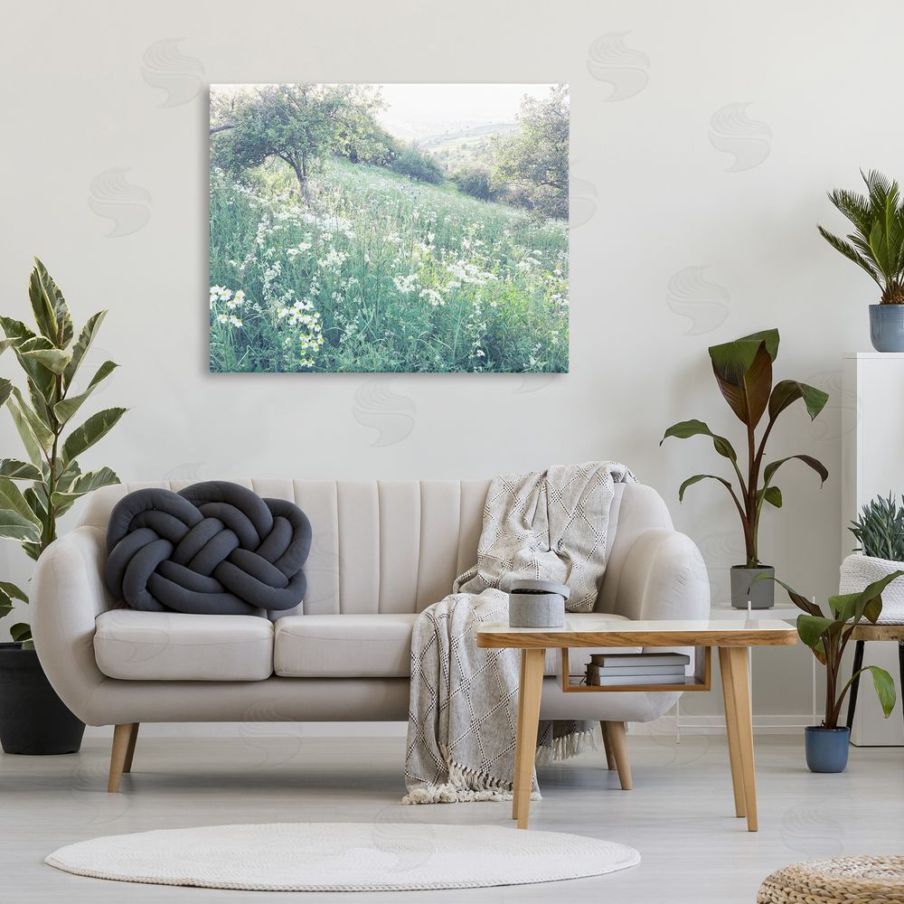 Leah Straatsma Sunny Daisies in Meadow Stretched Canvas Wall Art Print in Room