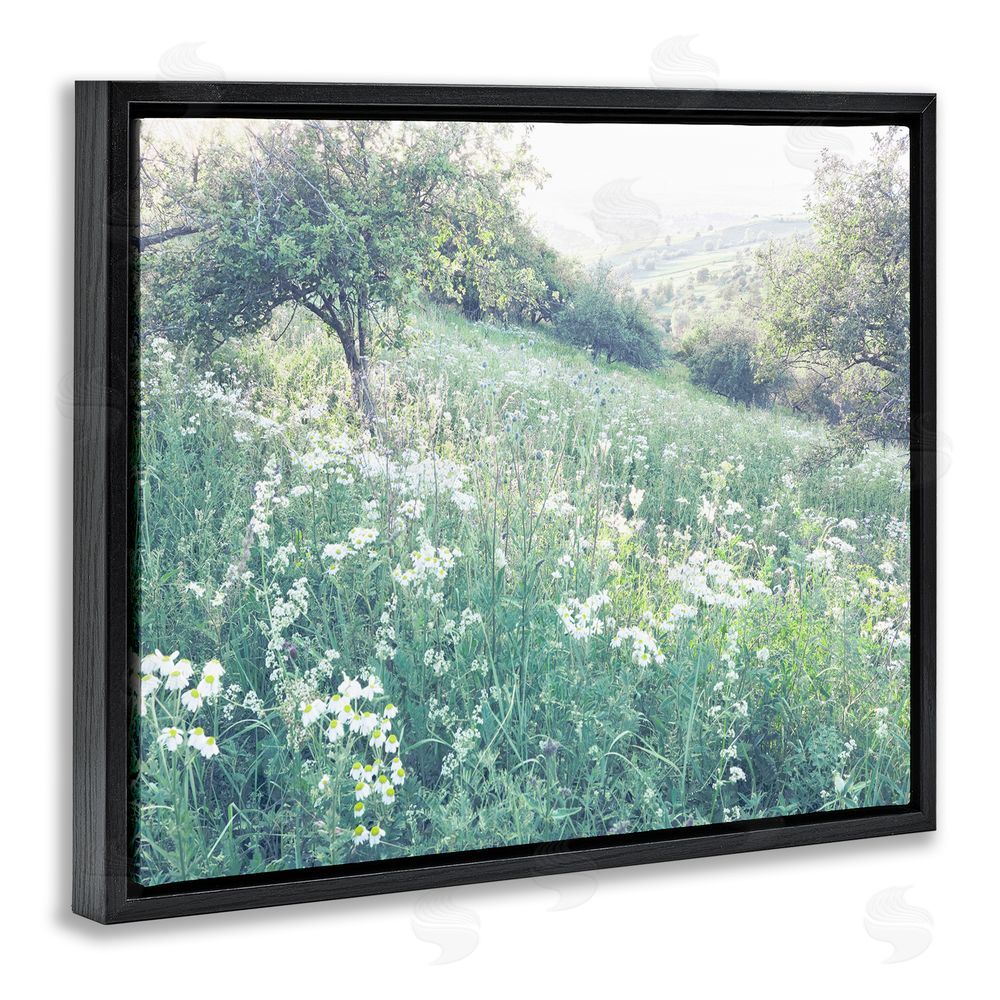 Leah Straatsma Sunny Daisies in Meadow Black Floating Frame Canvas Wall Art Print