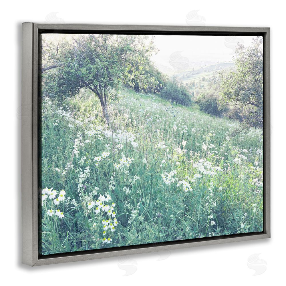 Leah Straatsma Sunny Daisies in Meadow Gray Floating Frame Canvas Wall Art Print