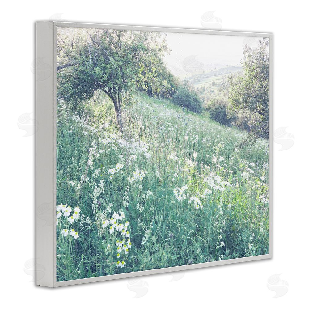 Leah Straatsma Sunny Daisies in Meadow White Framed Giclee Wall Art Print