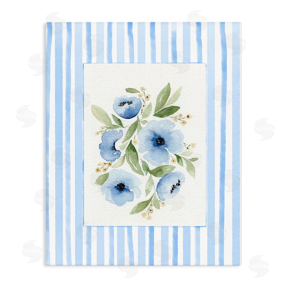 Leah Noel Art Flowers With Stripe Border Stretched Canvas Wall Art