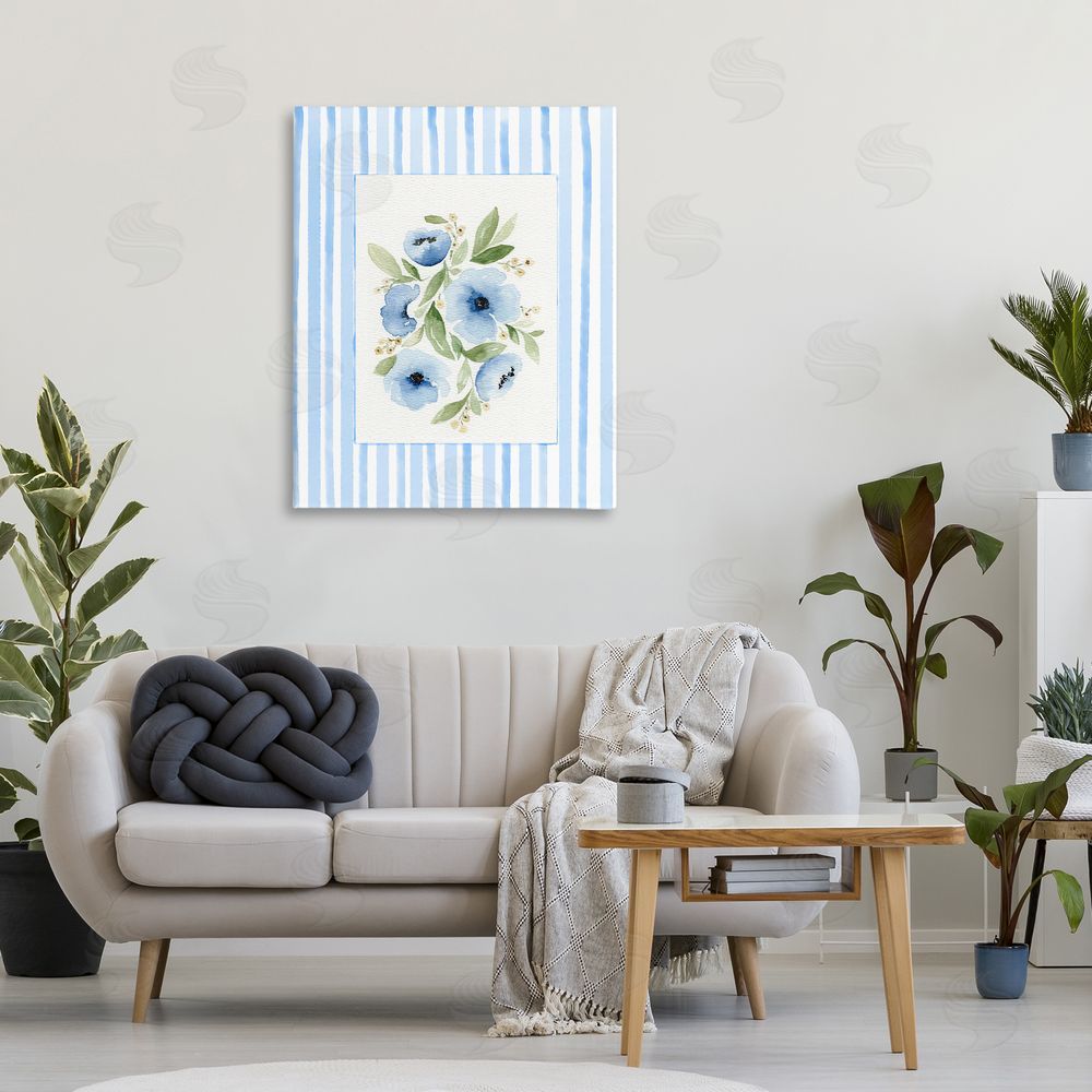 Leah Noel Art Flowers With Stripe Border Stretched Canvas Wall Art in Room