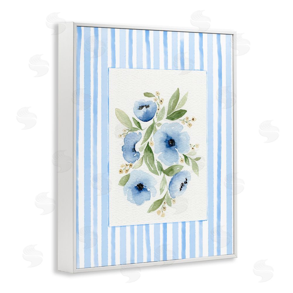 Leah Noel Art Flowers With Stripe Border White Framed Giclee Wall Art Print