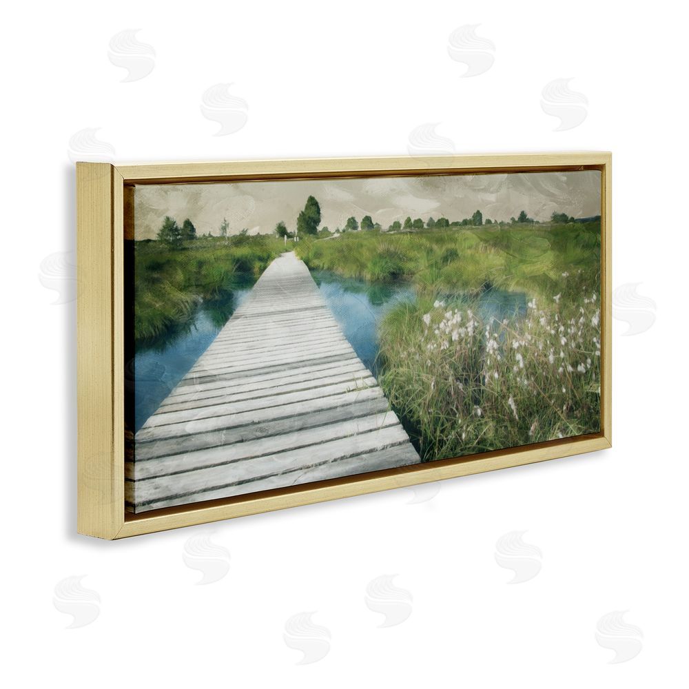 Milli Villa Walkway On The Marsh Gold Floating Frame Canvas Wall Art Print