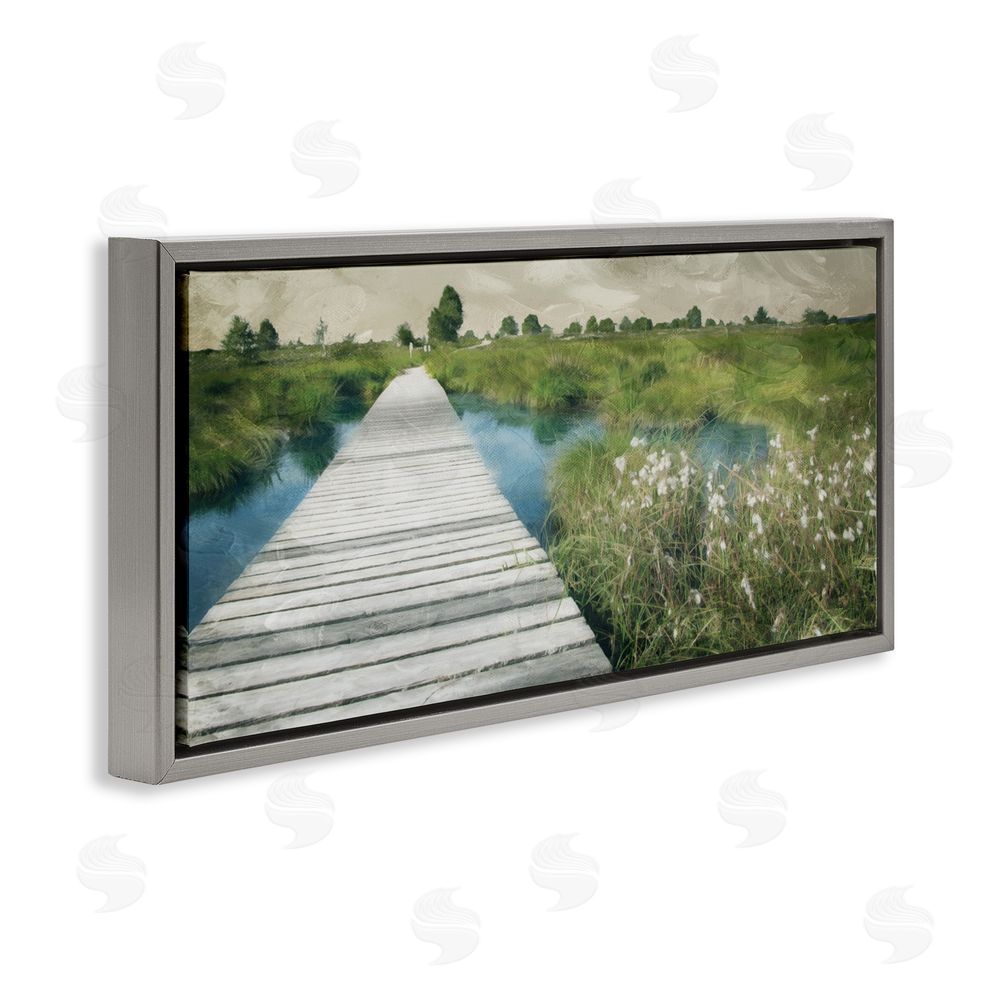 Milli Villa Walkway On The Marsh Gray Floating Frame Canvas Wall Art Print
